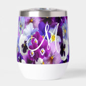 Pansy Floral Fleurs Violet Bleu Blanc Monogramme (Avant)