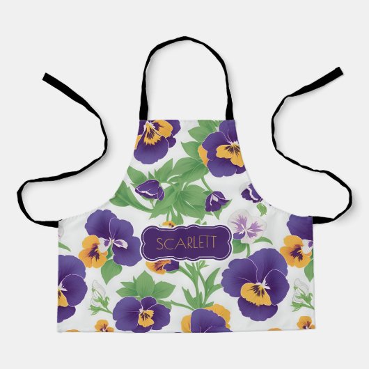 Pansy Floral Kleurrijk Gepersonaliseerd Patroon Schort (Voorkant)