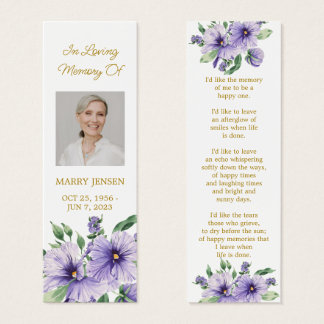 Pansy Floral Photo Funeral Memorial Bookmark