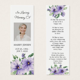 Pansy Floral Photo Funeral Memorial Bookmark Mini Visitekaartjes