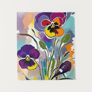 Pansy Flower Abstract Art Floral Kleurrijk Bright Wandkleed