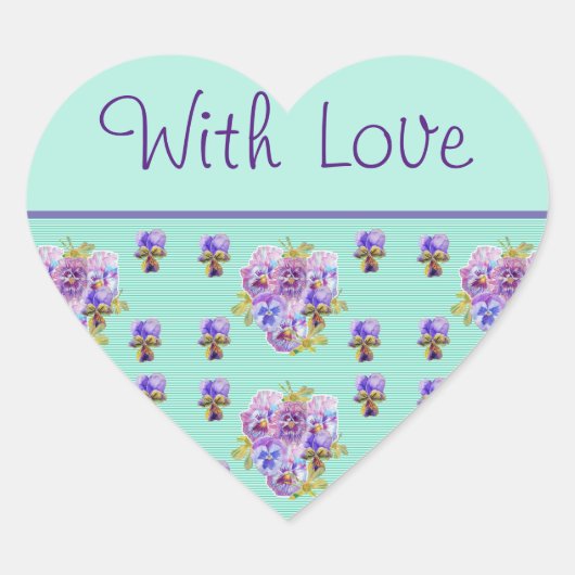 Pansy Flower Aqua Stripe floral Avec Sticker Amour (Devant)