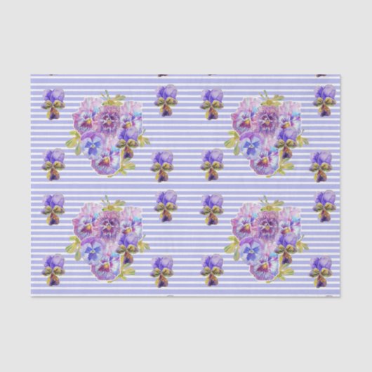  Pansy Flower Floral Lavendel Stripe Pattern Tissuepapier (Voorkant)