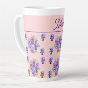 Pansy Flower Pink Dot Shabby Floral Moederdag Latte Mok