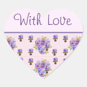 Pansy Flower roze Stripe floral with Love Hart Sticker