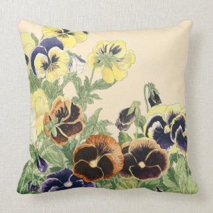 Pansy Flower Woodblock Print Kussen