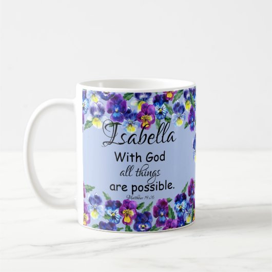 Pansy Flowers Floral Christelijke Schrift Naam Koffiemok (Links)