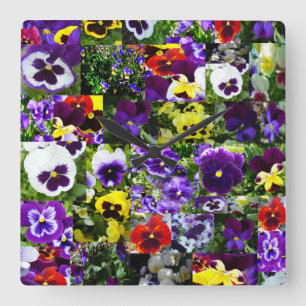 Pansy Fotocollage: Kaleidoscoop van Bloemschoonhei Vierkante Klok