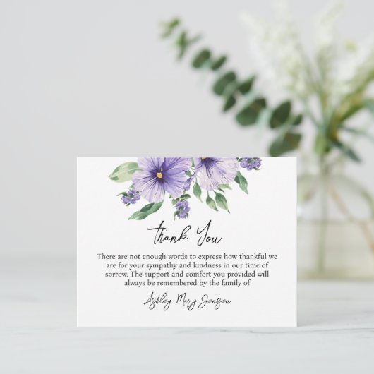 Pansy Funeral Thank You Card Bereavement Bedankkaart (Staand voorkant)