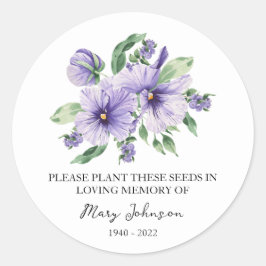 Pansy Memorial Funeral Seed Packet Ronde Sticker