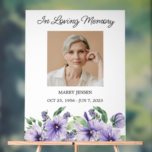 Pansy Memorial Photo Funeral Acrylic Sign (Neutre)