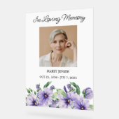 Pansy Memorial Photo Funeral Acrylic Sign (Angle)