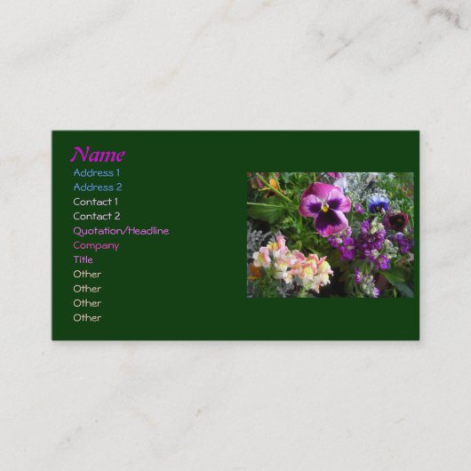 Pansy n'amis Cartes de visite (Devant)