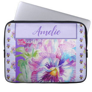 Pansy Paarse Waterverf bloem Laptop Sleeve