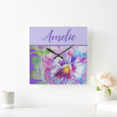 Pansy Paarse Waterverf  bloem Vierkante Klok (Huis)