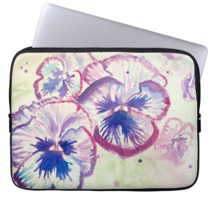 Pansy Panies Purple Flowers Floral Waterverf Naam Laptop Sleeve