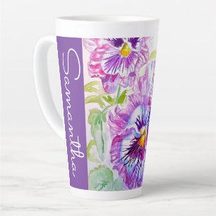Pansy Pansies Bloem Bloemen Bloemen Waterverf Vrou Latte Mok