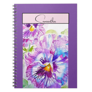 Pansy Pansies Flower Waterverf Bloemen Paarse Kuns Notitieboek