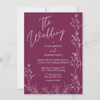 Pansy Purple floral wedding Invitation Kaart