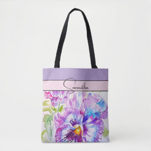 Pansy Roze Waterverf Pansies bloem bloemen Draagtas