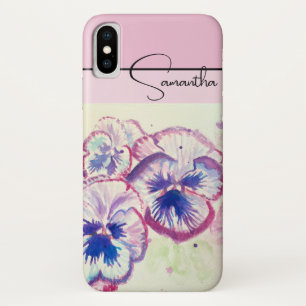 Pansy Roze Waterverf Pansies Bloemen Telefoon iPhone X Hoesje