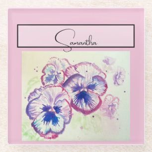 Pansy Roze Waterverf Pansies Bloemen Telefoon Glazen Onderzetter