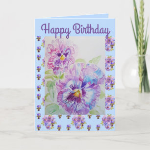 Pansy Viola violas Violet floral paars Waterverf Kaart