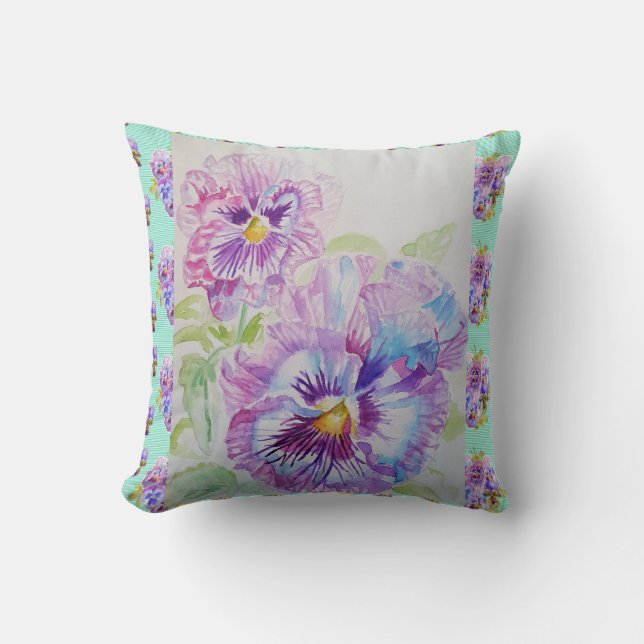  Pansy Waterverf Aqua Cushion Kussen (Voorkant)