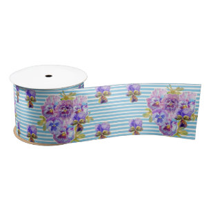 Pansy Waterverf Baby Blauw Shabby  bloemen Lint