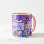 Pansy Waterverf Floral Paarse ventilator Mok (Voorkant rechts)