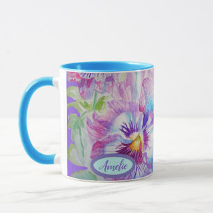 Pansy Waterverf Floral  Paarse ventilatorMok Mok