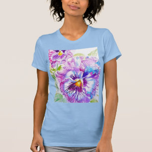 Pansy Waterverf Patroon op Paarse Blue Pansies T-shirt