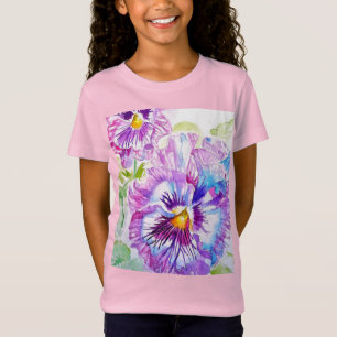 Pansy Waterverf Patroon op Paarse Blue Pansies T-shirt