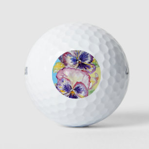 Pansy Waterverf Patroon op Roze en Bleek Geel Golfballen