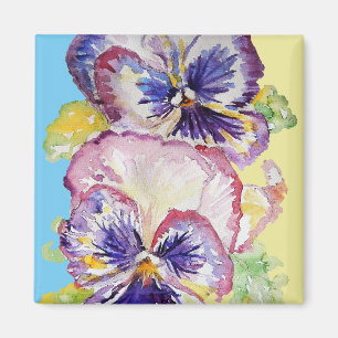 Pansy Waterverf Patroon op Roze en Bleek Geel Magneet