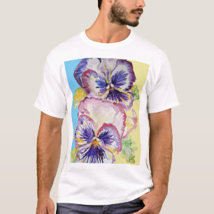 Pansy Waterverf Patroon op Roze en Bleek Geel T-shirt