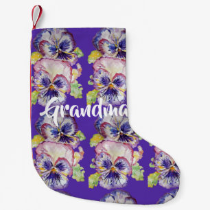 Pansy Waterverf Purple Flowers Grandma Stocking Kleine Kerstsok
