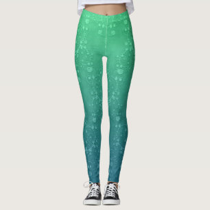 Pantalon leggings vibrant vert turquoise damassé d