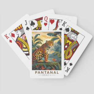 Pantanal Brazilië Jaguar Reizen Kunst Vintage Pokerkaarten