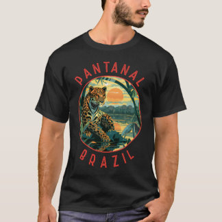 Pantanal Brazilië Jaguar Retro Verdrietige Cirkel T-shirt