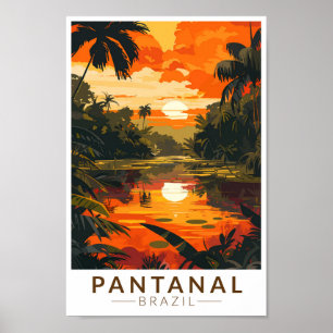 Pantanal Brazilië Zonsondergang Reizen Kunst Vinta Poster
