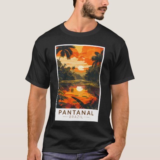 Pantanal Brazilië Zonsondergang Reizen Kunst Vinta T-shirt (Voorkant)
