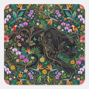 Panter op de loer Surrealistische jungle Vierkante Sticker