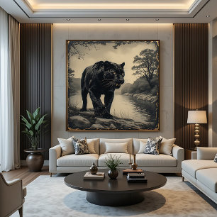 Panter op rivieroever krachtig dier poster