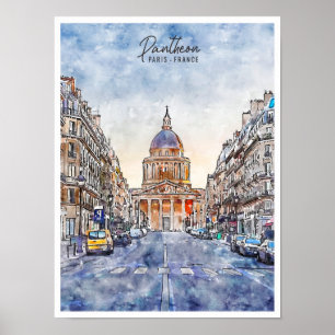 Pantheon Parijs Frankrijk vintage reis waterverf Poster