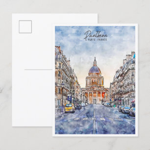 Pantheon Parijs Frankrijk vintage reizen waterverf Briefkaart
