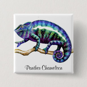 Panther Chameleon Pin Vierkante Button 5,1 Cm