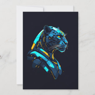 Panther Cyberpunk Mecha Zwarte Panter Neon Kaart