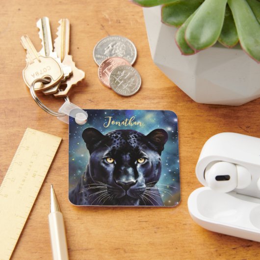 Panther Dierenportret Gepersonaliseerde Naam Sleutelhanger (Bureau)
