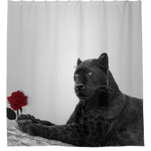 Panther en Red Rose Douchegordijn (Voorkant)